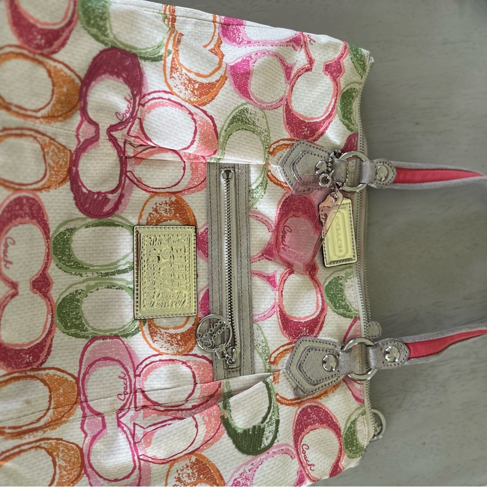 Coach Pink and Green Tote Bag